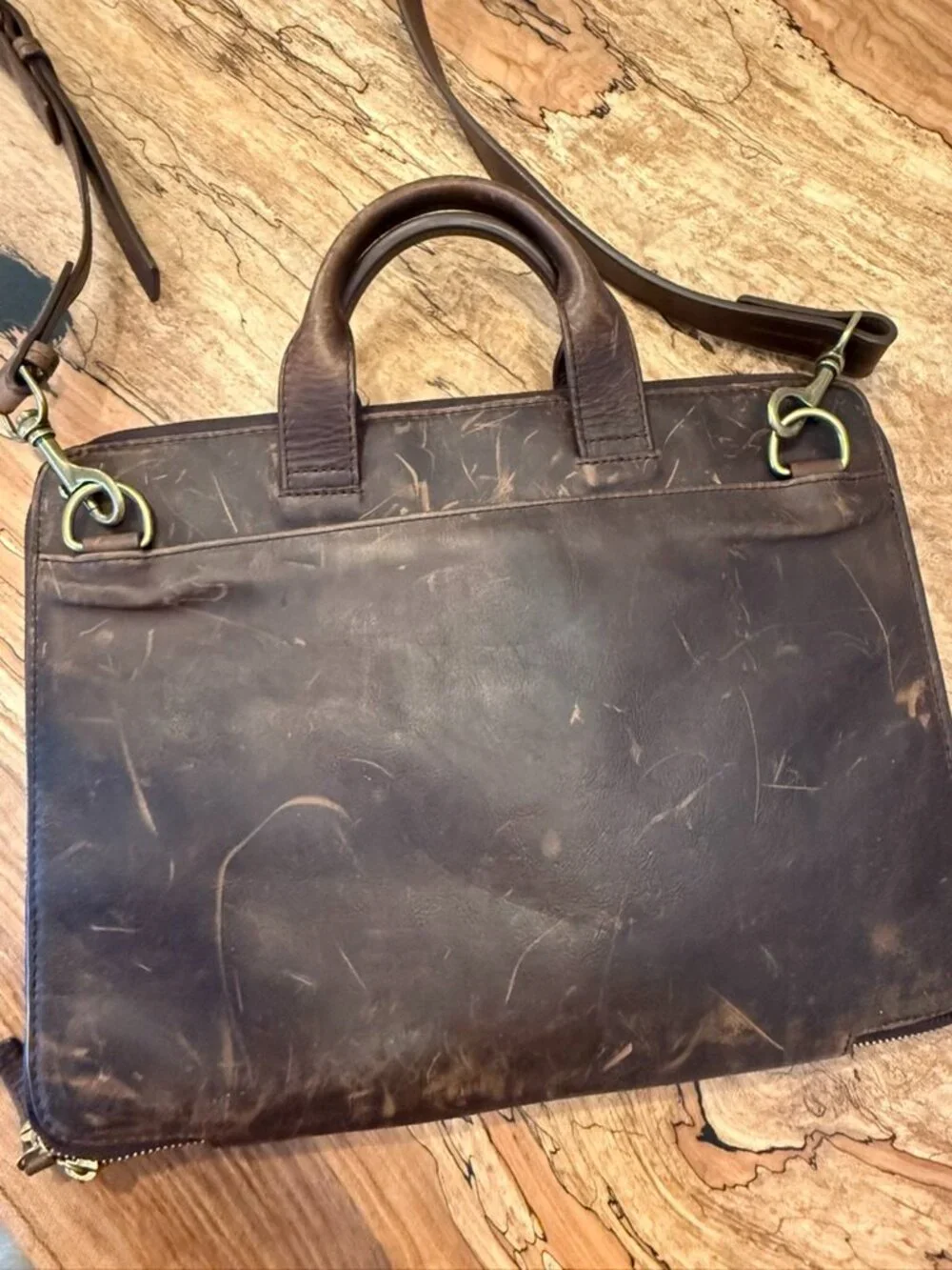 Genuine Leather Laptop Briefcase | Dark Brown | Vintage Distressed Leather